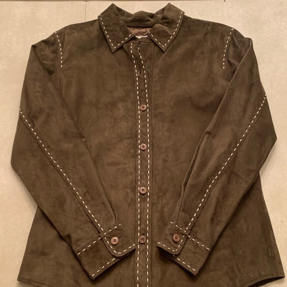 Alfani Brown Suede Western Shirt Women's Medium